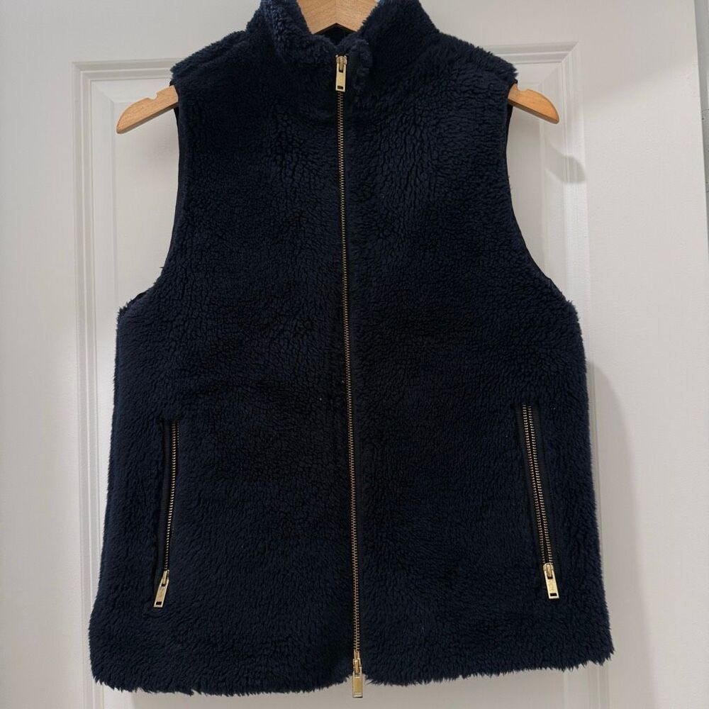 J. Crew Faux Sherpa Vest in Navy Blue size S